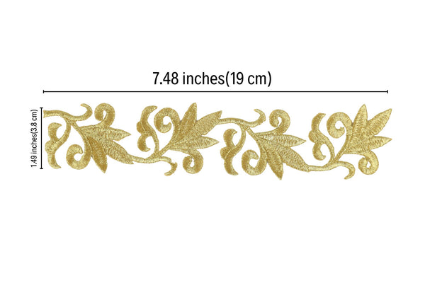 Gold Flower Patch 7.4x1.4 Inches Iron On Patch Embroidery, Celtic Custom Patch, High Quality Sew On Badge for Denim, Sew On Patch