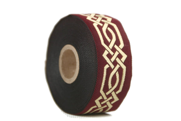 35 mm Claret Red Celtic Claddagh 1.37 (inch) | Celtic Ribbon | Embroidered Woven Ribbon | Jacquard Ribbon | 35mm Wide | 35272