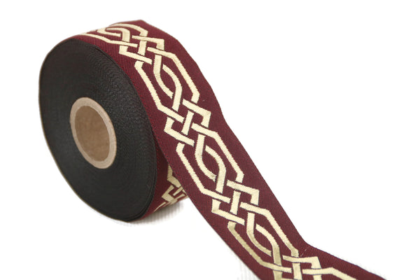 35 mm Claret Red Celtic Claddagh 1.37 (inch) | Celtic Ribbon | Embroidered Woven Ribbon | Jacquard Ribbon | 35mm Wide | 35272