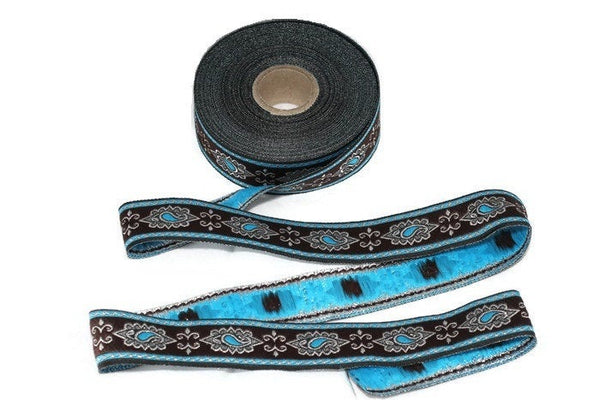 35 mm Blue/Brown medieval Motive ribbon (1.37 inches), renaissance trim, otantic ribbon,  jacquard ribbons, fabric ribbon,  trim, 35907